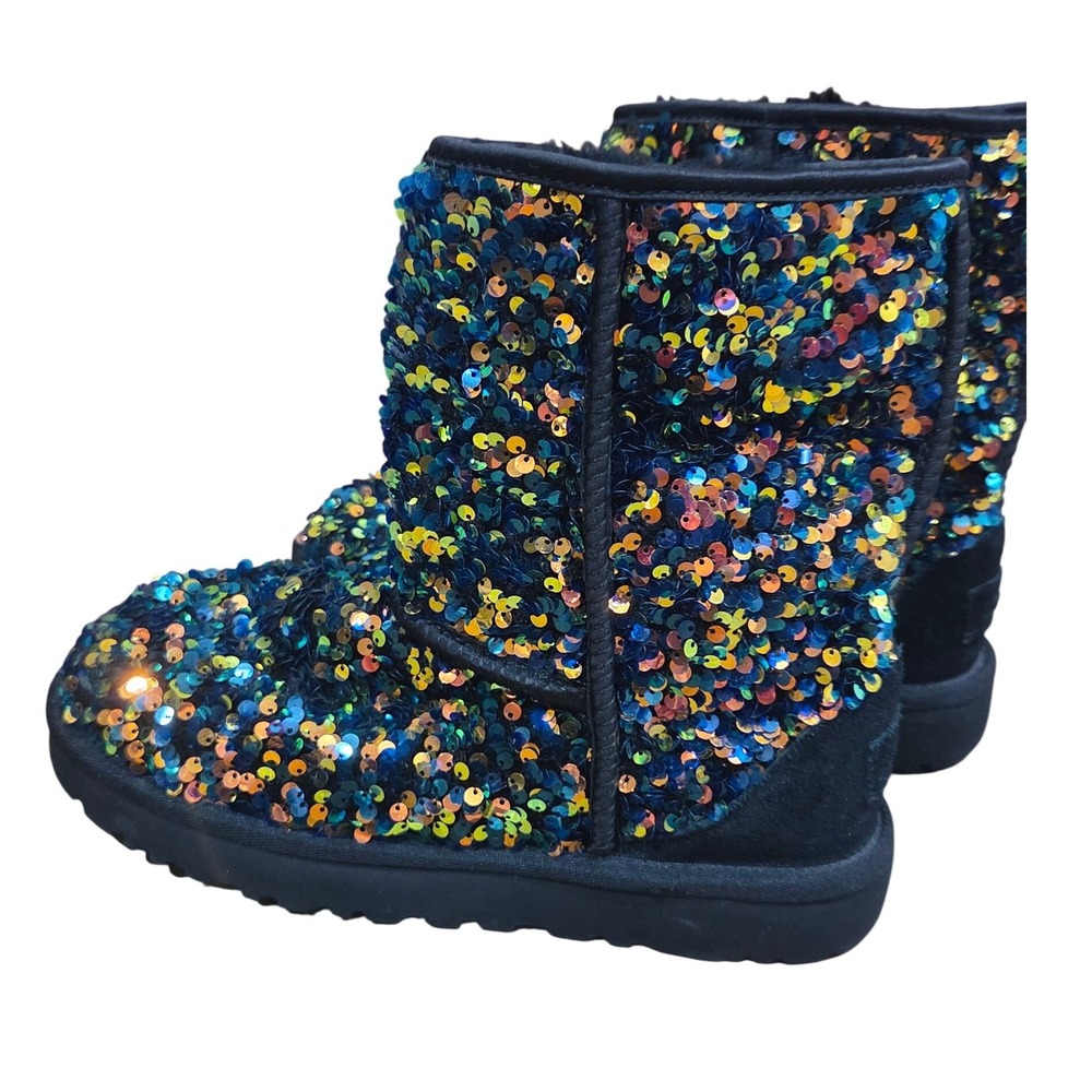 UGG Stellar Classic Short Sequin Iridescent Aurora Boots Black Sheep 7 Shearling